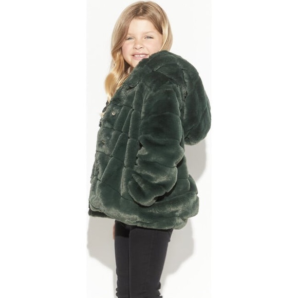 APPARIS Goldie Faux Fur Dark Green Hooded Snap Button Closure Jacket Size 8Y - Picture 2 of 14